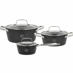 Grytset med glaslock 6 delar, svart aluminium