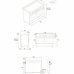 HER126G2EAVT2 Heritage gasspis 120 cm med 6 brännare, elektriskt stekbord och 2 ugnar, elfenbensvit