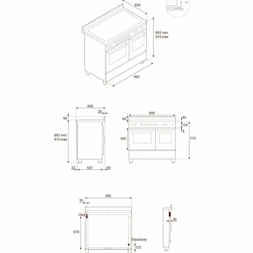 HER105I2ENET2 Heritage induktionsspis 100 cm med 5 zoner och 3 ugnar, mattsvart