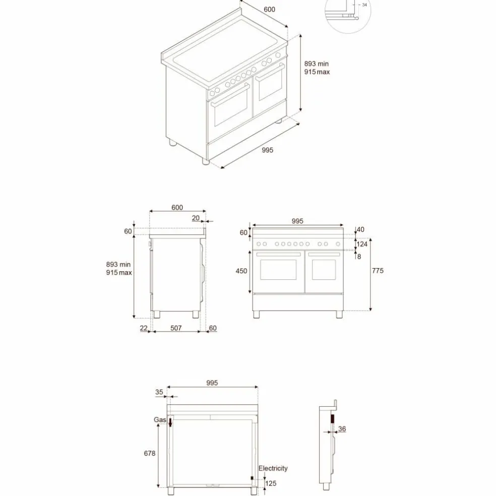 HER105I2ENET2 Heritage induktionsspis 100 cm med 5 zoner och 3 ugnar, mattsvart