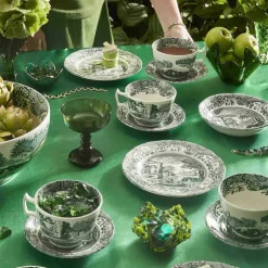 Heritage Green Italian frukostkopp + fat 28 cl, grön/vit