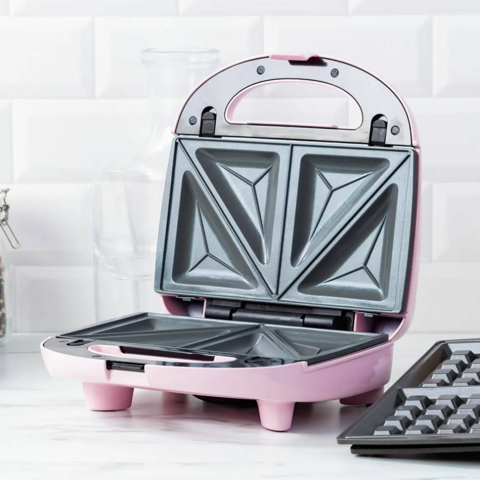 3-in-1 smörgåsgrill/våffeljärn, pink