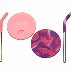 Kid Cup Straw Lid sugrörslock, pink tie dye, 2 st