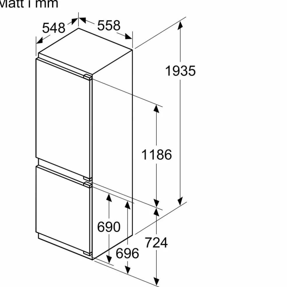 KIN96VFD0 Serie 4 integrerat kombiskåp 193,5 × 55,8 cm