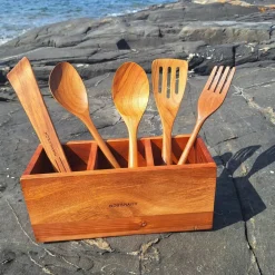 Köksredskap med hållare 5 delar, teak