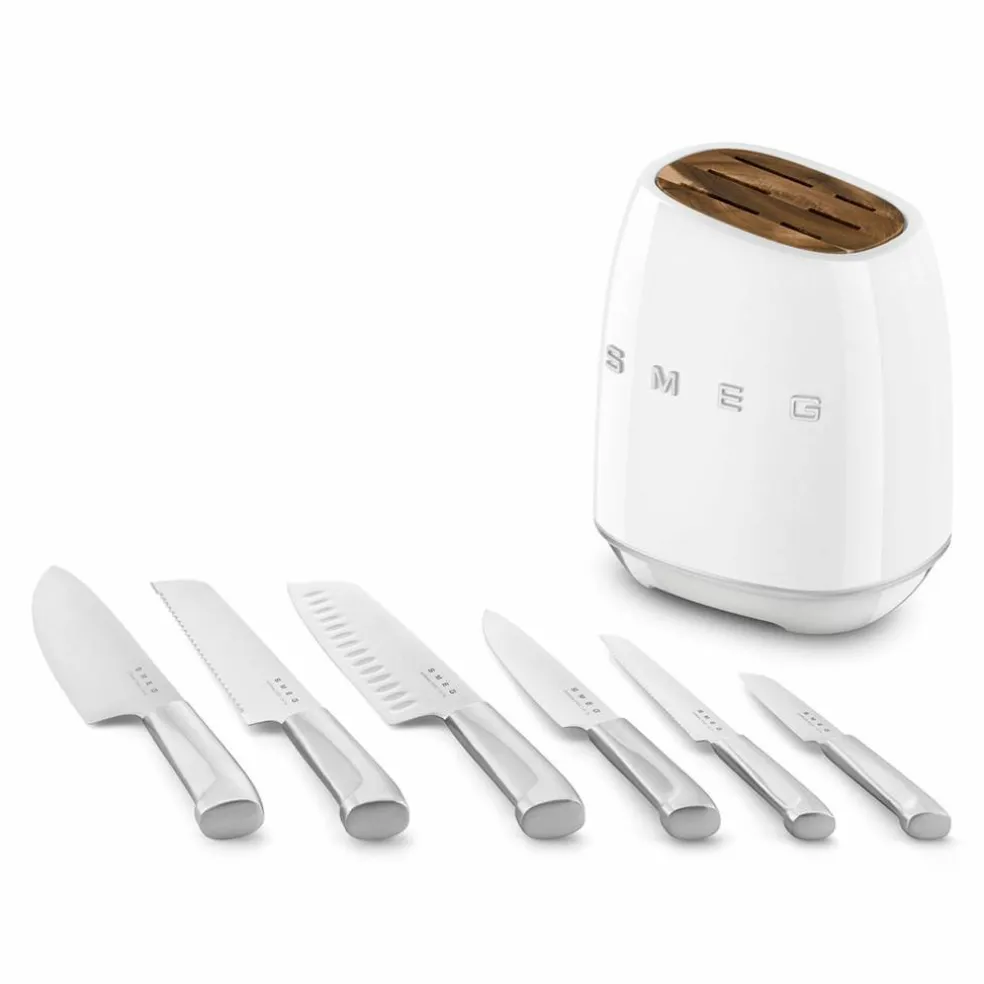 Knivblock med 6 knivar, vit