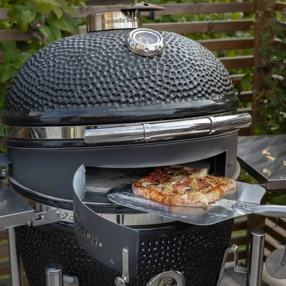 Kolgrill, svart + grillmästarens rotisseri och pizzaugn