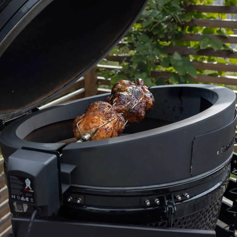 Kolgrill, svart + grillmästarens rotisseri och pizzaugn
