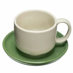 Kopp med fat, sand/grön