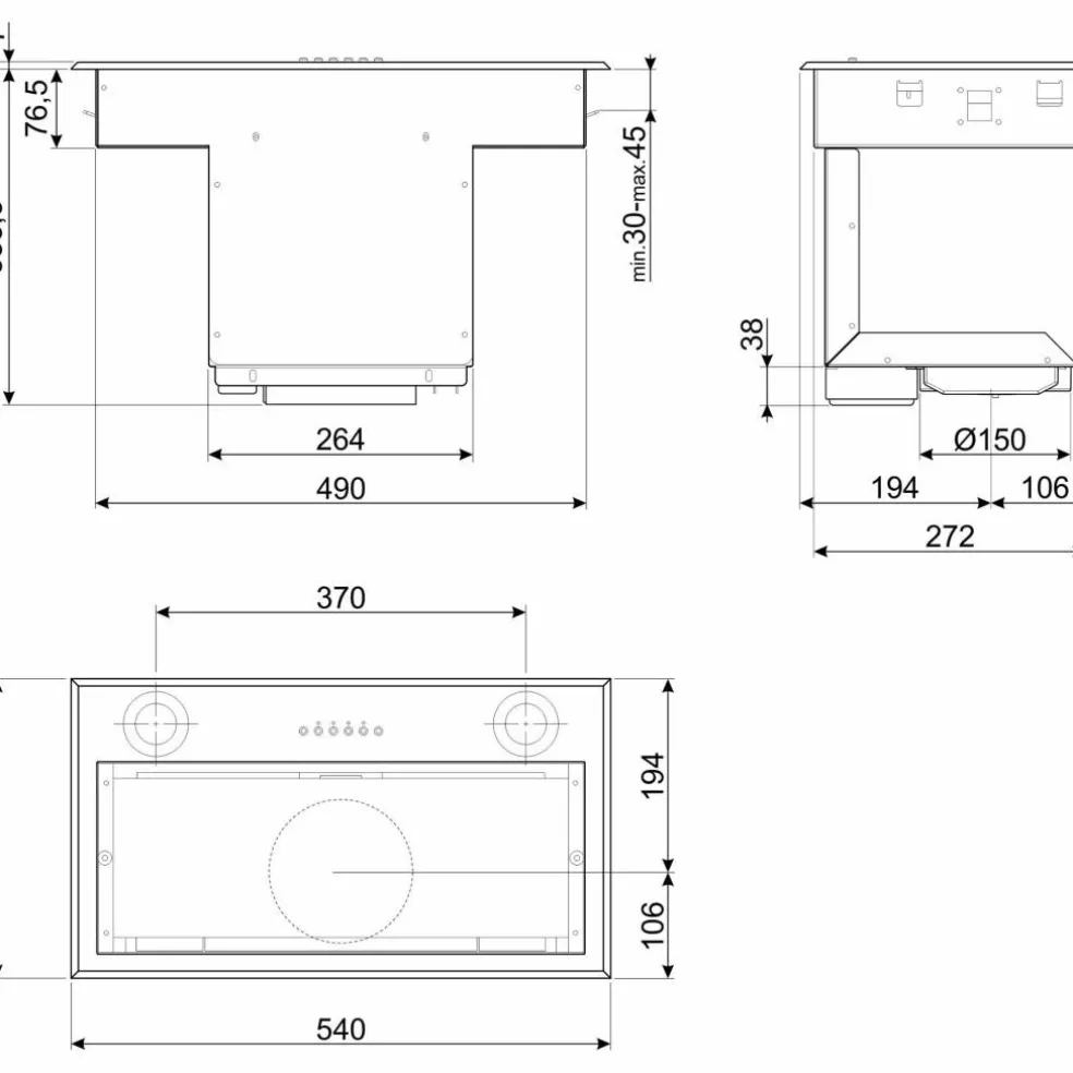 KSEG58PXE Integrerad fläkt 54 cm, rostfritt stål