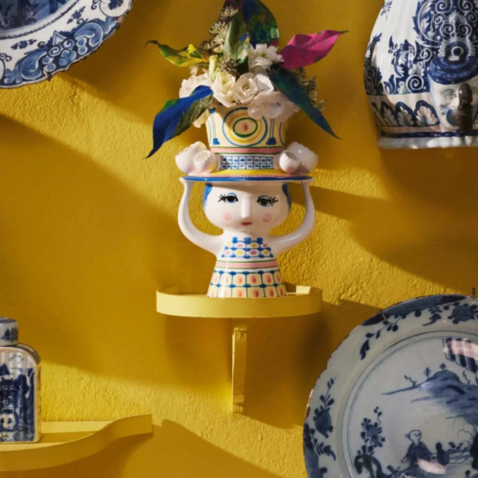 Lady with hat vase 20,5 cm, blå