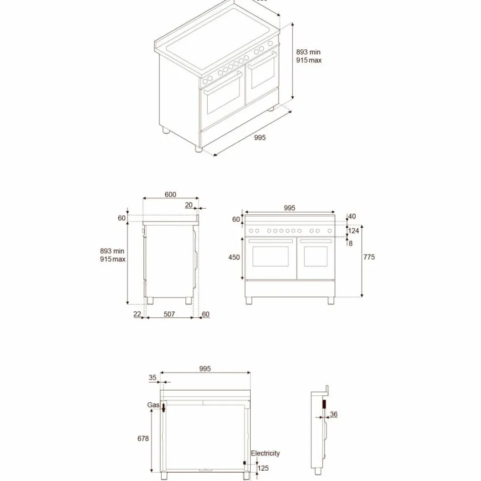 MAS105I2ENET2 Master induktionsspis 100 cm med 5 zoner och 2 ugnar, mattsvart