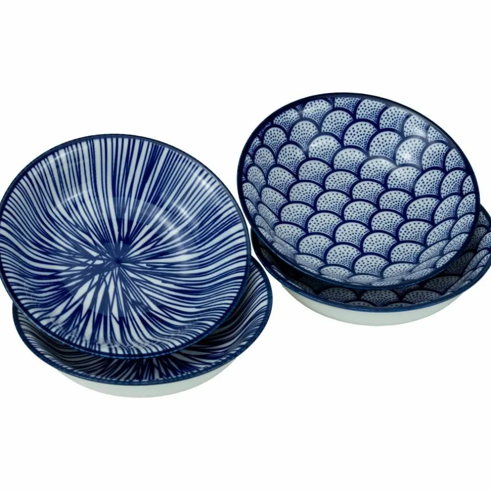 Miniskål 10 cm 4-pack, blå/vit