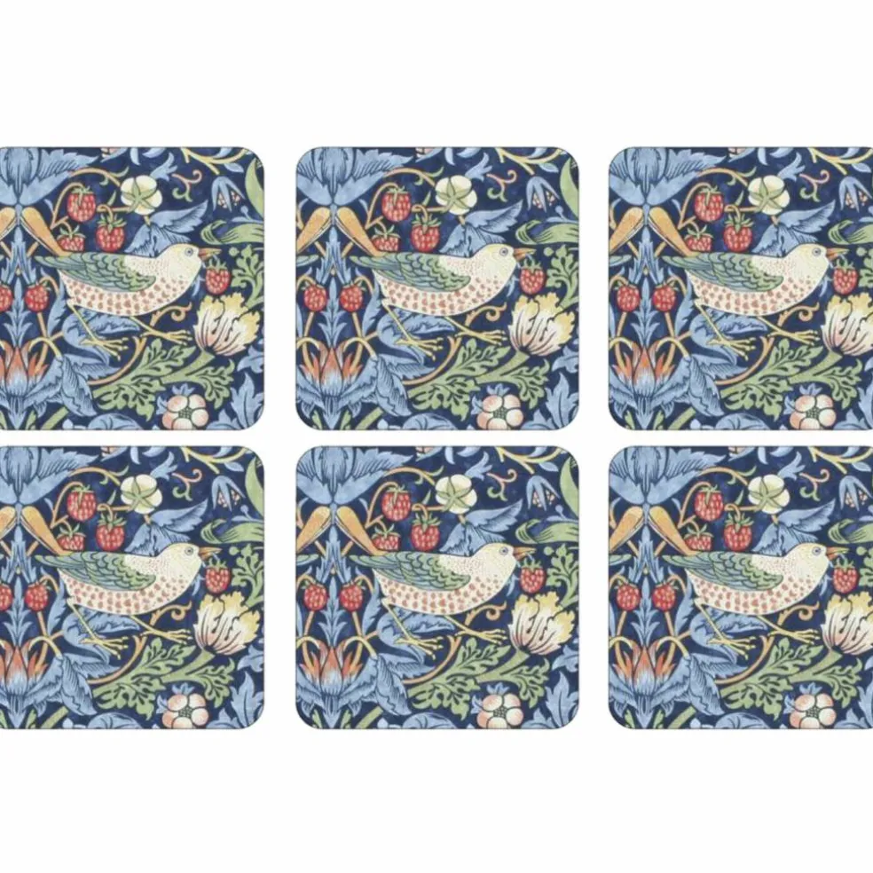Morris & Co Strawberry Thief Blå Glasunderlägg 6-pack