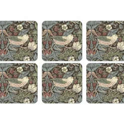 Morris & Co Strawberry Thief Brun Glasunderlägg 6-pack