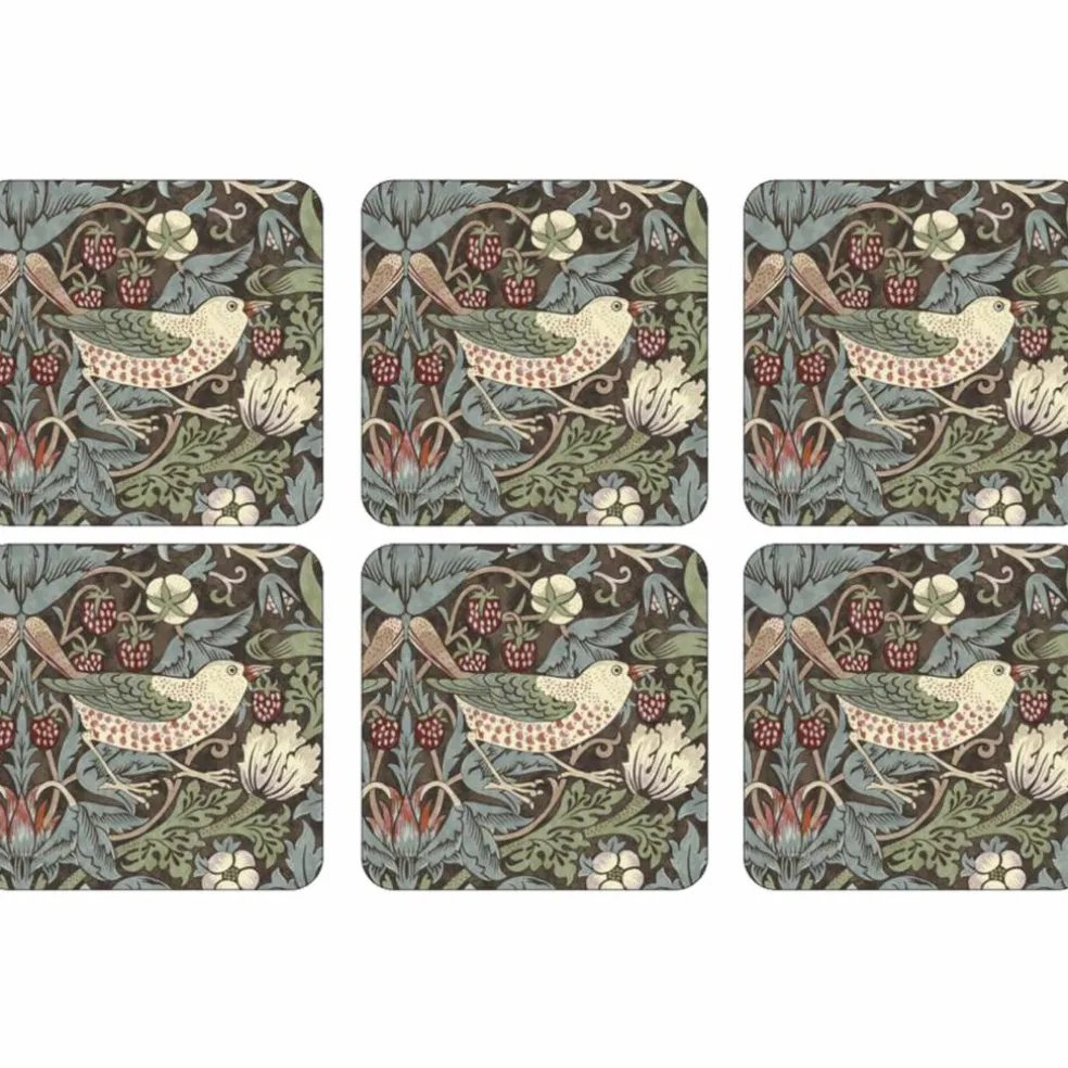 Morris & Co Strawberry Thief Brun Glasunderlägg 6-pack