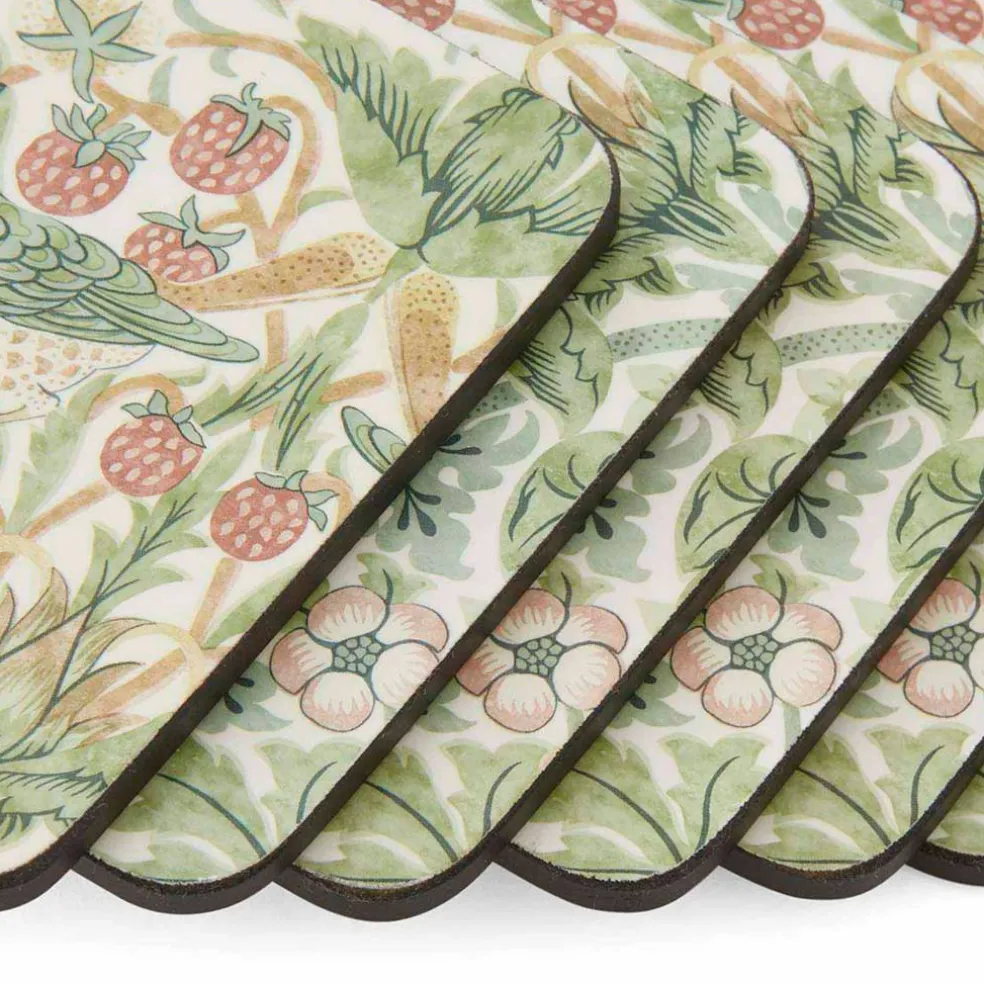 Morris & Co Strawberry Thief glasunderlägg 6-pack, grön