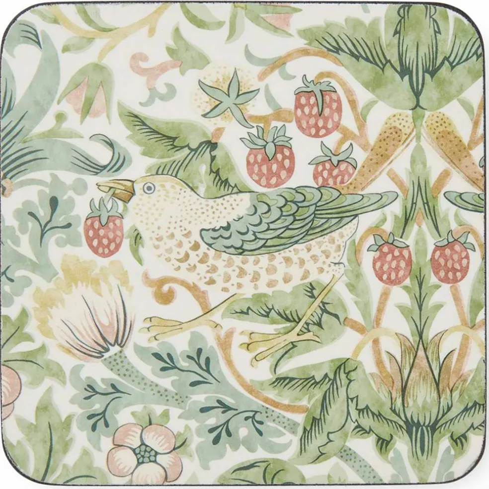 Morris & Co Strawberry Thief glasunderlägg 6-pack, grön