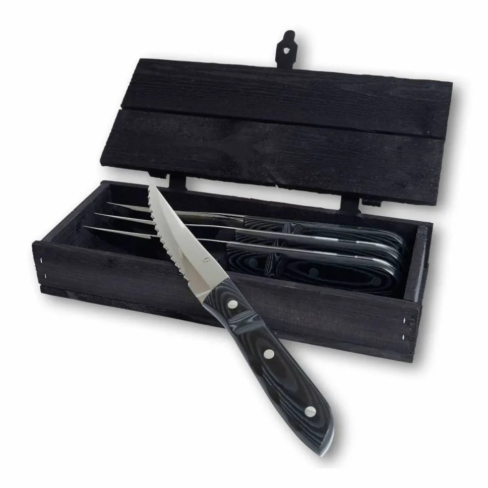 Old Farmer Micarta steakkniv XL 4 st, svart/stål