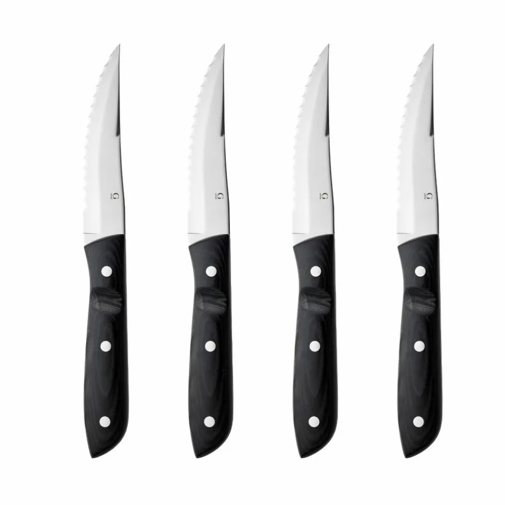 Old Farmer Micarta steakkniv XL 4 st, svart/stål