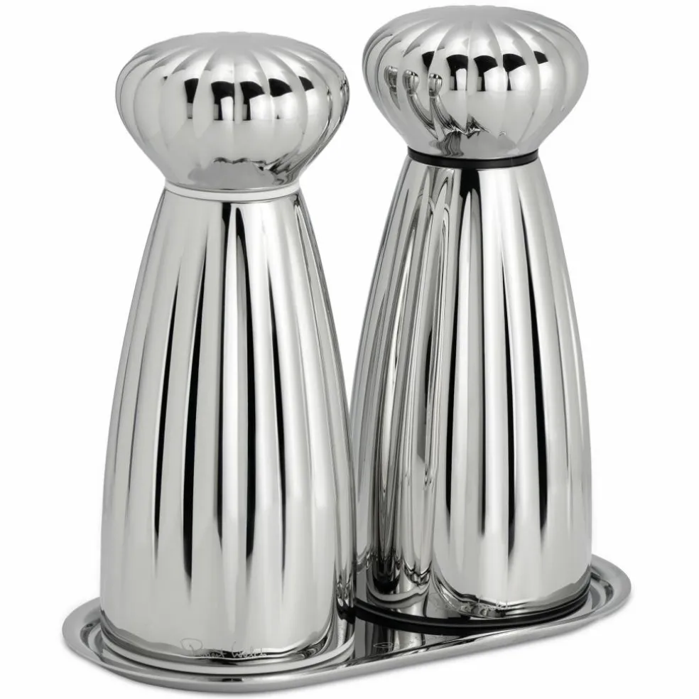 Palm salt- och pepparkvarn med bricka 17 cm, rostfritt stål