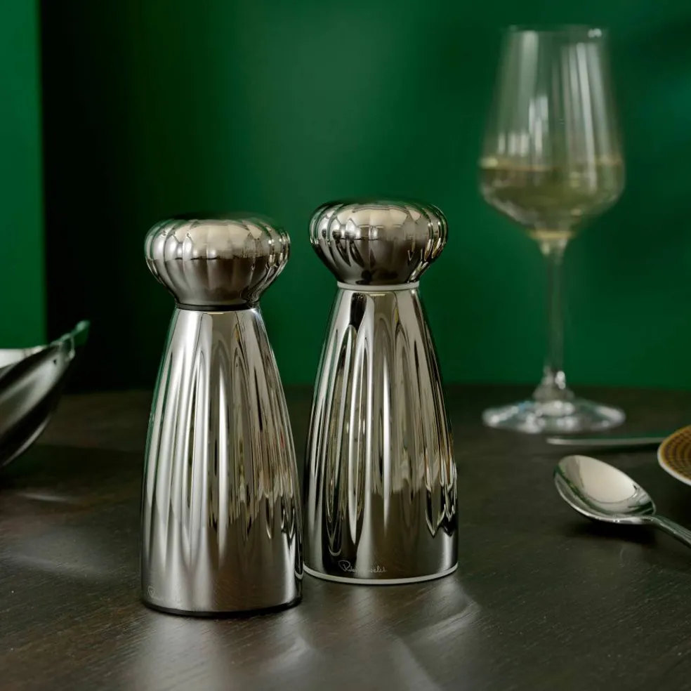 Palm salt- och pepparkvarn med bricka 17 cm, rostfritt stål