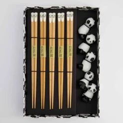 Panda Brown ätpinnar med stöd 5 par