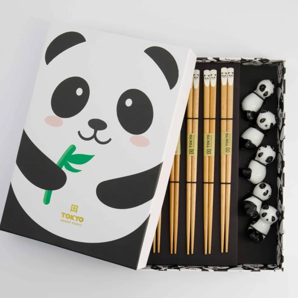 Panda Brown ätpinnar med stöd 5 par
