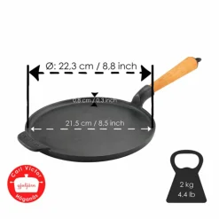 Pannkaksjärn i gjutjärn 23 cm, handtag i bok