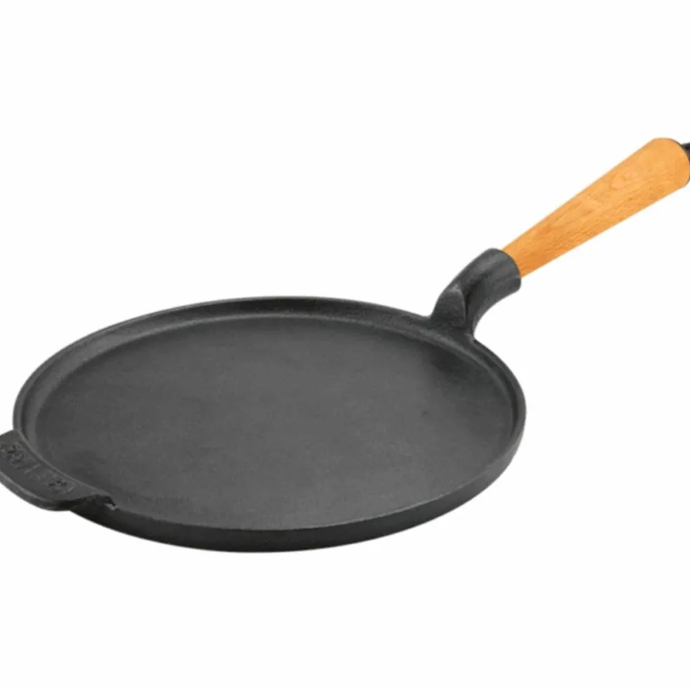 Pannkaksjärn i gjutjärn 23 cm, handtag i bok