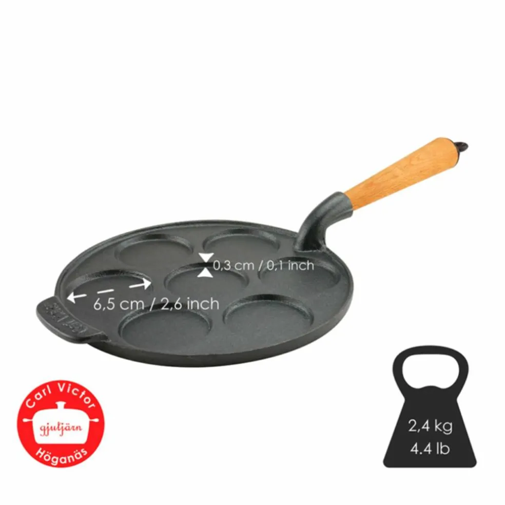 Plättjärn i gjutjärn 23 cm, handtag i bok