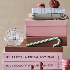Polka glasdekoration, 17 cm, vit/röd