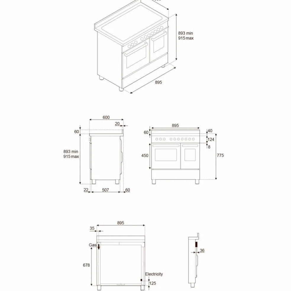 Professional PRO95I2EGIT2 induktionsspis 90 cm med 5 zoner och 2 ugnar, gul