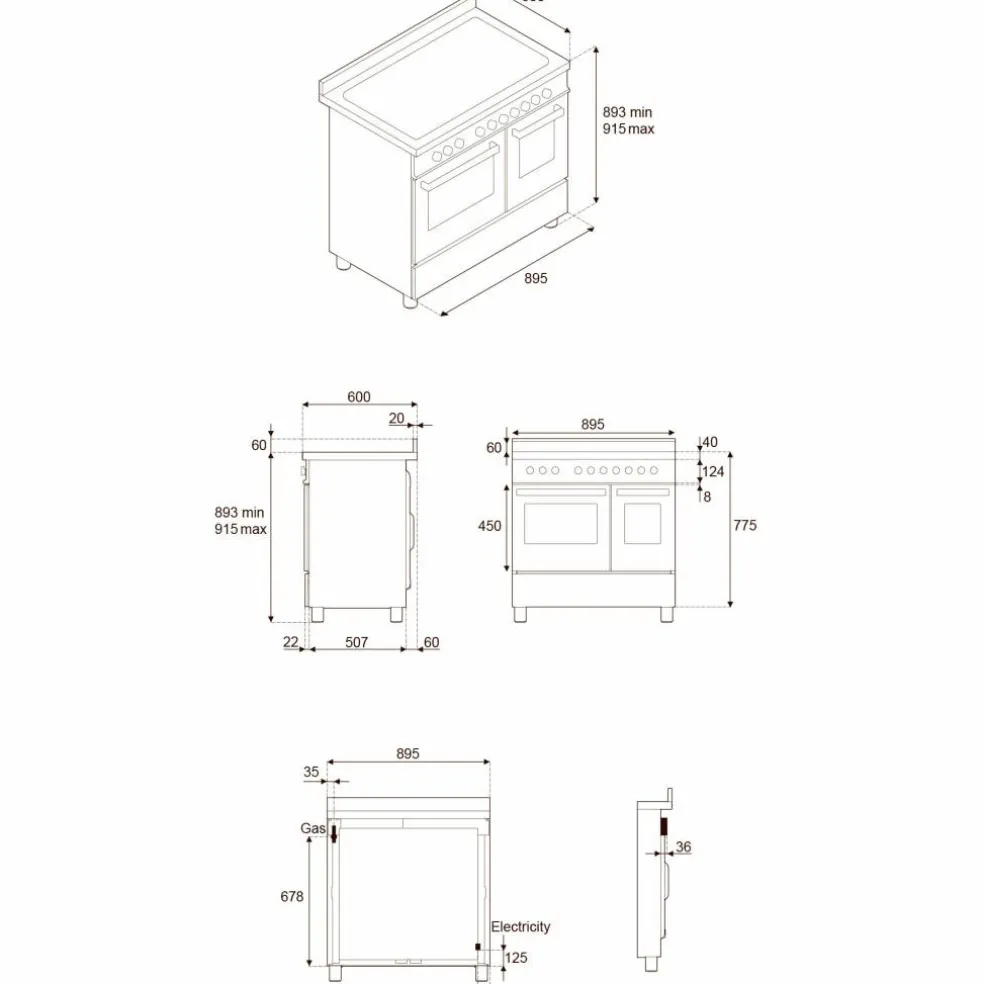 Professional PRO95I2EGIT2 induktionsspis 90 cm med 5 zoner och 2 ugnar, gul