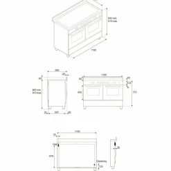 Professional PRO125I2EXT2 induktionsspis 120 cm med 5 zoner, elektriskt stekbord och 2 ugnar, rostfritt stål