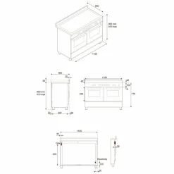 PRO126G2EBIT2 Professional gasspis 120 cm med 6 brännare, elektriskt stekbord och 2 ugnar, vit