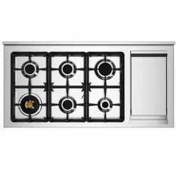 PRO126G2EBIT2 Professional gasspis 120 cm med 6 brännare, elektriskt stekbord och 2 ugnar, vit