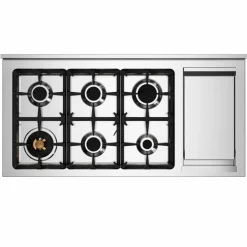 PRO126G2EBIT2 Professional gasspis 120 cm med 6 brännare, elektriskt stekbord och 2 ugnar, vit