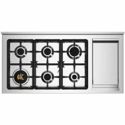 PRO126G2EBIT Professional gasspis, 120 cm, 6 brännare och dubbelugn samt stekbord, vit