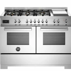 PRO126G2EXT2 Professional gasspis 120 cm med 6 brännare, elektriskt stekbord och 2 ugnar, rostfritt stål