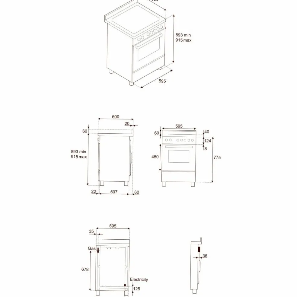 PRO64I1ENET2 Professional induktionsspis 60 cm med 4 zoner och 1 ugn, svart