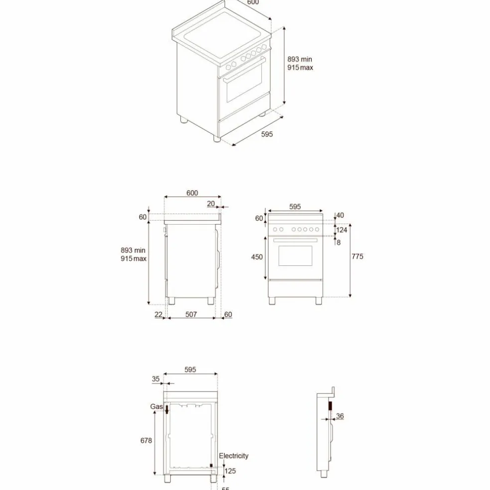 PRO64L1EGIT2 Professional gasspis 60 cm med 4 brännare och 1 ugn, gul