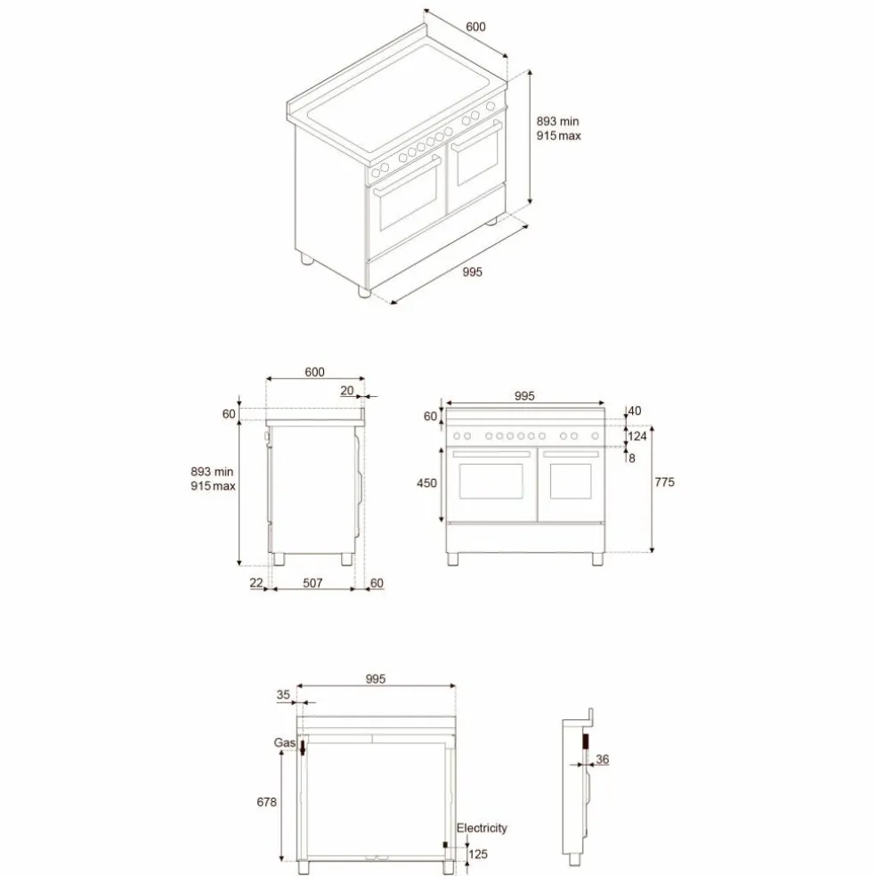 PRO106L2EROT2 Professional gasspis 100 cm med 6 brännare och 2 ugnar, röd