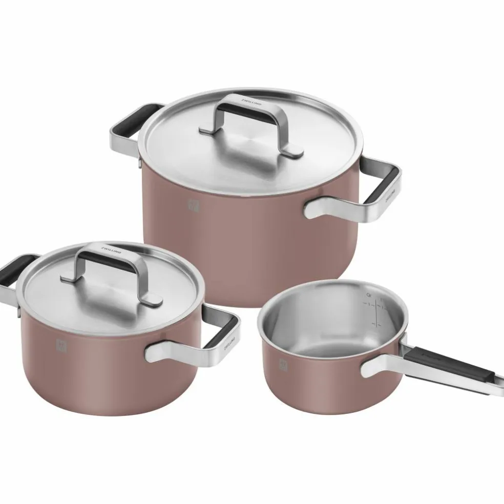 Pure grytset 3 delar + 2 lock, rostfritt stål, rosa