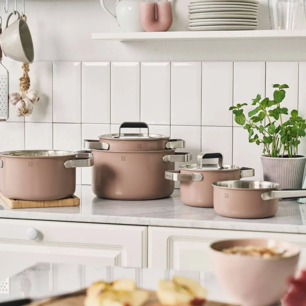Pure grytset 3 delar + 2 lock, rostfritt stål, rosa