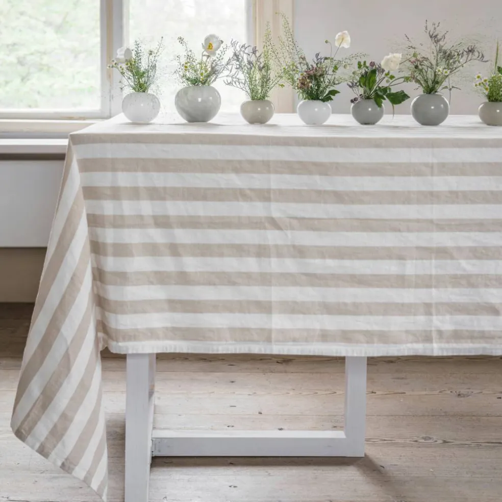 Rand bordsduk 145x300 cm, beige/vit