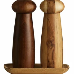 Raw kvarnset + bricka, teak/dark wood