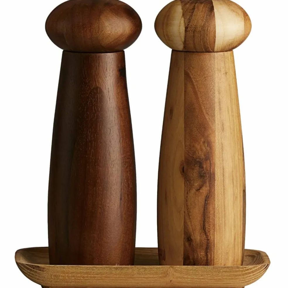 Raw kvarnset + bricka, teak/dark wood