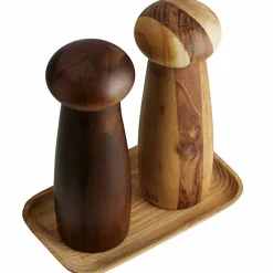 Raw kvarnset + bricka, teak/dark wood