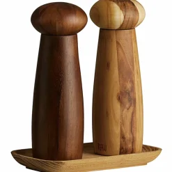 Raw kvarnset + bricka, teak/dark wood